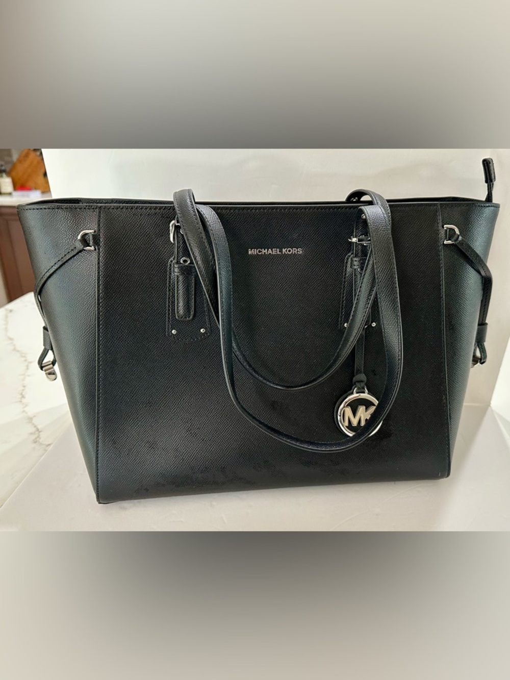 Michael Kors Black Saffiano Leather Tote with MK Charm